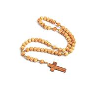 EZVFIRPDFZ Collar de rosarios católicos de madera cristiano hecho a mano, medalla de suelo de oración, rosario de madera católico