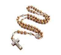 EZVFIRPDFZ Collar de rosarios católicos de madera cristiano hecho a mano, medalla de suelo de oración, rosario de madera católico