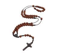 EZVFIRPDFZ Collar de rosarios católicos de madera cristiano hecho a mano, medalla de suelo de oración, rosario de madera católico