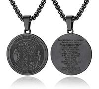 EZVFIRPDFZ Collar de San Miguel para hombre con oración completa, medallón de arcángel de protección, cadena ajustable de 55 + 5 cm, acero inoxidable, chapado en oro, negro (se envía en caja de regalo