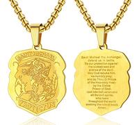 EZVFIRPDFZ Collar de San Miguel para hombre con oración completa, medallón de arcángel de protección, cadena ajustable de 55 + 5 cm, acero inoxidable, chapado en oro, negro (se envía en caja de regalo