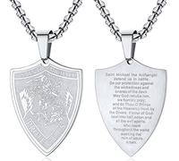 EZVFIRPDFZ Collar de San Miguel para hombre con oración completa, medallón de arcángel de protección, cadena ajustable de 55 + 5 cm, acero inoxidable, chapado en oro, negro (se envía en caja de regalo