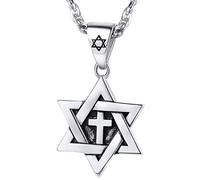 EZVFIRPDFZ Collar judío Magen con estrella de David para mujeres y hombres, collar con colgante hexagonal de acero inoxidable/plata de ley 925, ajustable, viene con caja