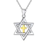 EZVFIRPDFZ Collar judío Magen con estrella de David para mujeres y hombres, collar con colgante hexagonal de acero inoxidable/plata de ley 925, ajustable, viene con caja