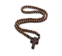 EZVFIRPDFZ Colorful Bling - Rosarios católicos de madera natural con crucifijo de madera, collar con colgante de oración de Jesús, cruz religiosa, collar de rosario hecho a mano