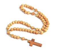 EZVFIRPDFZ Colorful Bling - Rosarios católicos de madera natural con crucifijo de madera, collar con colgante de oración de Jesús, cruz religiosa, collar de rosario hecho a mano