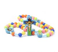 EZVFIRPDFZ Colorful Bling - Rosarios católicos de madera natural con crucifijo de madera, collar con colgante de oración de Jesús, cruz religiosa, collar de rosario hecho a mano
