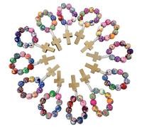 EZVFIRPDFZ Docena de 12 anillos de rosario católico de arcilla polimérica multicolor con cruz para regalo religioso