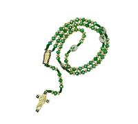 EZVFIRPDFZ Exquisito rosario con colgante de cruz de San Judas, collar mexicano, cordón trenzado, cadena de cuentas de cristal verde, accesorios para hombres y mujeres, elegante idea de joyería