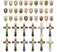EZVFIRPDFZ Juego de 24 piezas / 12 unidades de rosario de San Benito con cruz y centro de medalla de aleación de esmalte religioso de la Virgen María para bricolaje kit de fabricación de joyas