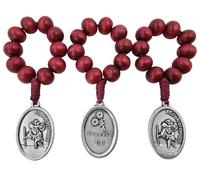 EZVFIRPDFZ Juego de 3 rosarios de dedo, medalla devocional de santos católicos de una década de oración de bolsillo, rosario de bolsillo de madera roja, hecho a mano, mini rosarios religiosos