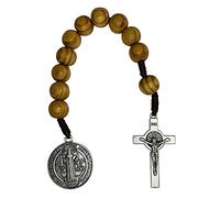 EZVFIRPDFZ Medalla de San Benito, rosario de bolsillo con cuentas de madera marrón católica, San Benito Tenner, estilo abierto, rosario de una década