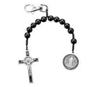 EZVFIRPDFZ One Decade - Rosario con cordón de madera negra, medalla de San Benito, etiqueta de mochila religiosa, 9 pulgadas