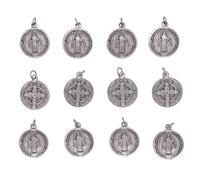 EZVFIRPDFZ Paquete de 12 medallas de San Benito, metal plateado, coronillas y rosarios religiosos, suministros de cuentas católicas fabricados en Italia