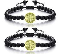 EZVFIRPDFZ Pulsera católica de San Benito, 2 pulseras de medalla ajustables, regalos religiosos para hombres y mujeres