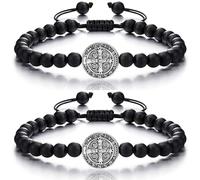 EZVFIRPDFZ Pulsera católica de San Benito, 2 pulseras de medalla ajustables, regalos religiosos para hombres y mujeres