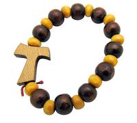 EZVFIRPDFZ Pulsera de rosario de madera con cruz de Francisco de estilo cristiano