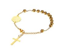 EZVFIRPDFZ Pulsera de rosario para mujer: rosario cristiano con cuentas de cruz, pulsera de cadena de eslabones ajustable, medalla de San Benito, joyería religiosa, regalos