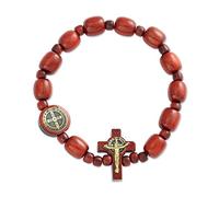 EZVFIRPDFZ - Pulsera elástica de San Benito con cuentas de madera, rosario de década, elástica, para hombres y mujeres
