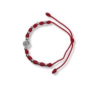 EZVFIRPDFZ Pulsera rosario de San Benito en metal y cordón ajustable, protección y bendición, diseño religioso para hombres y mujeres. Pulsera Denario Medalla de San Benito (rojo)