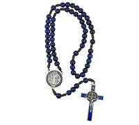 EZVFIRPDFZ Rosario brasileño de San Benito, cuentas de granizo azul cobalto vibrante, medalla y crucifijo de metal de San Benito, gran católico para primera comunión y confirmación