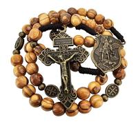 EZVFIRPDFZ Rosario católico de madera de olivo de arcángel Miguel, crucifijo de bronce, medallas de Virgen María, rosarios para hombres, bolsa de rosario y tarjeta de oración