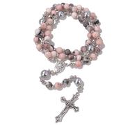 EZVFIRPDFZ Rosario católico de San Benito con cuentas de hematita, collar con colgante de crucifijo para hombre, meditación de oración, meditación de San Benito, medallas religiosas de obsidiana (F)
