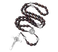 EZVFIRPDFZ Rosario católico para hombre, rosarios católicos de madera, hecho a mano, collar de rosario de madera maciza con medalla de metal y crucifijo, para hombre