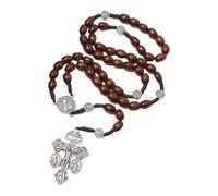 EZVFIRPDFZ Rosario católico para hombre, rosarios católicos de madera, hecho a mano, collar de rosario de madera maciza con medalla de metal y crucifijo, para hombre