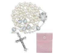 EZVFIRPDFZ Rosario católico para mujer, collar de cuentas de perlas de cristal con medalla de San Benito y crucifijo, regalos de rosario con bolsa