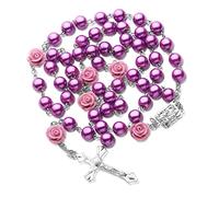 EZVFIRPDFZ Rosario católico para mujer, hecho a mano, de madera, con crucifijo de Jesucristo, crucifijo, cruz, rosario de madera curativa, para yoga, meditación, oración, collar de cuentas