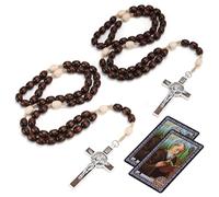 EZVFIRPDFZ Rosario católico para mujeres y hombres, 2 rosarios ortodoxos, collar de crucifijo con medalla de San Benito, tarjeta de oración, rosario de madera hecho a mano, regalos católicos, mexicano