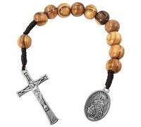 EZVFIRPDFZ Rosario de bolsillo con medalla de ángel de la guarda de 10 mm, de madera de olivo, estilo abierto, hecho a mano, católico, bolsa de lino para regalo católico