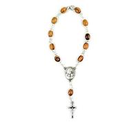 EZVFIRPDFZ Rosario de bolsillo con medalla de Jesús, pulsera de rosario de madera de olivo con crucifijo y cierre, pulsera de abalorios católicos de una década para espejo de coche, accesorio
