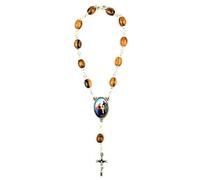 EZVFIRPDFZ Rosario de bolsillo con medalla de Jesús, pulsera de rosario de madera de olivo con crucifijo y cierre, pulsera de abalorios católicos de una década para espejo de coche, accesorio