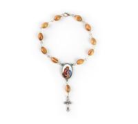 EZVFIRPDFZ Rosario de bolsillo con medalla de Jesús, pulsera de rosario de madera de olivo con crucifijo y cierre, pulsera de abalorios católicos de una década para espejo de coche, accesorio