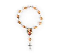 EZVFIRPDFZ Rosario de bolsillo con medalla de Jesús, pulsera de rosario de madera de olivo con crucifijo y cierre, pulsera de abalorios católicos de una década para espejo de coche, accesorio