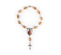 EZVFIRPDFZ Rosario de bolsillo con medalla de Jesús, pulsera de rosario de madera de olivo con crucifijo y cierre, pulsera de abalorios católicos de una década para espejo de coche, accesorio