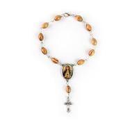 EZVFIRPDFZ Rosario de bolsillo con medalla de Jesús, pulsera de rosario de madera de olivo con crucifijo y cierre, pulsera de abalorios católicos de una década para espejo de coche, accesorio