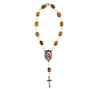 EZVFIRPDFZ Rosario de bolsillo con medalla de Jesús, pulsera de rosario de madera de olivo con crucifijo y cierre, pulsera de abalorios católicos de una década para espejo de coche, accesorio