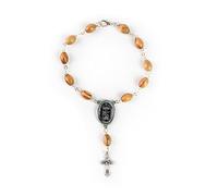 EZVFIRPDFZ Rosario de bolsillo con medalla de Jesús, pulsera de rosario de madera de olivo con crucifijo y cierre, pulsera de abalorios católicos de una década para espejo de coche, accesorio