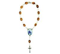 EZVFIRPDFZ Rosario de bolsillo con medalla de Jesús, pulsera de rosario de madera de olivo con crucifijo y cierre, pulsera católica de una década para espejo de coche, accesorio religioso para