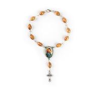 EZVFIRPDFZ Rosario de bolsillo con medalla de Jesús, pulsera de rosario de madera de olivo con crucifijo y cierre, pulsera de abalorios católicos de una década para espejo de coche, accesorio