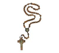 EZVFIRPDFZ Rosario de cuentas de madera de San Benito para hombres y mujeres con crucifijo y medalla de San Benito. Fabricado en Brasil