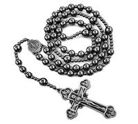 EZVFIRPDFZ Rosario de hematita católico para hombres y mujeres, collar de rosario para hombres con medalla de la Virgen María. Collar de cruz hecho a mano de rosarios, regalos católicos