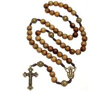 EZVFIRPDFZ Rosario de madera maciza de Our Father (hecho a mano, nogal brasileño) con unión de medalla milagrosa, viene en bolsa de regalo de terciopelo