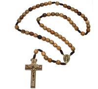 EZVFIRPDFZ Rosario de madera maciza de Our Father (hecho a mano, nogal brasileño) con unión de medallón de Madonna, viene en bolsa de regalo de terciopelo