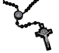 EZVFIRPDFZ Rosario de madera maciza de Our Father (hecho a mano, nogal brasileño) con unión de San Benito, viene en bolsa de regalo de terciopelo (negro)