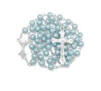 EZVFIRPDFZ Rosario de perlas de 6 mm con crucifijo, collar católico para mujer con bolsa de terciopelo o caja de rosario