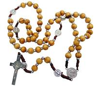 EZVFIRPDFZ Rosario de San Benito con cuentas de madera de olivo con crucifijo de metal e incluye tarjeta de oración